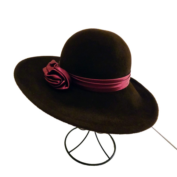 Vintage Betmar brown Fedora wool hat with burgundy satin bow main image 7